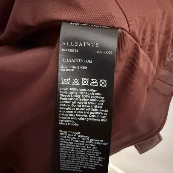 All Saints Red Burgundy Leather Jacket - Picture 6 of 8